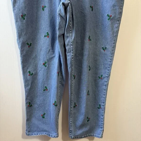 Vintage Quaker Factory Jeans Sz 24W Women’s Cherry Embroidery Print High Rise - Picture 4 of 15